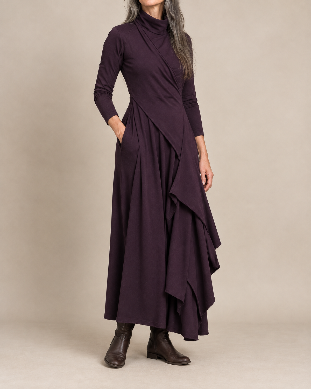 Sylvana | Draped Turtleneck Maxi Dress