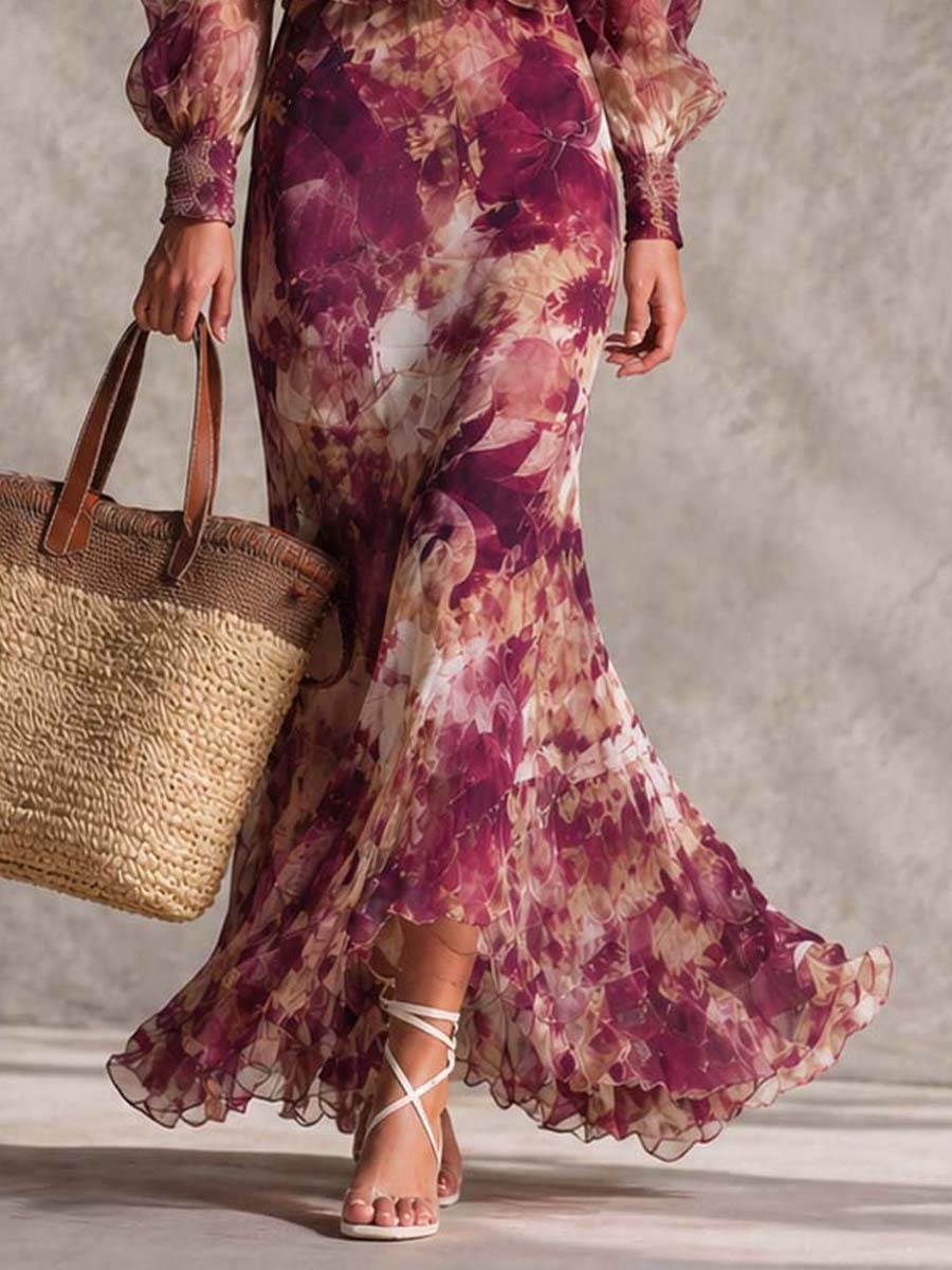 Evelyn | Maxi Off-Shoulder Dress in Antique Pink with Floral Pattern