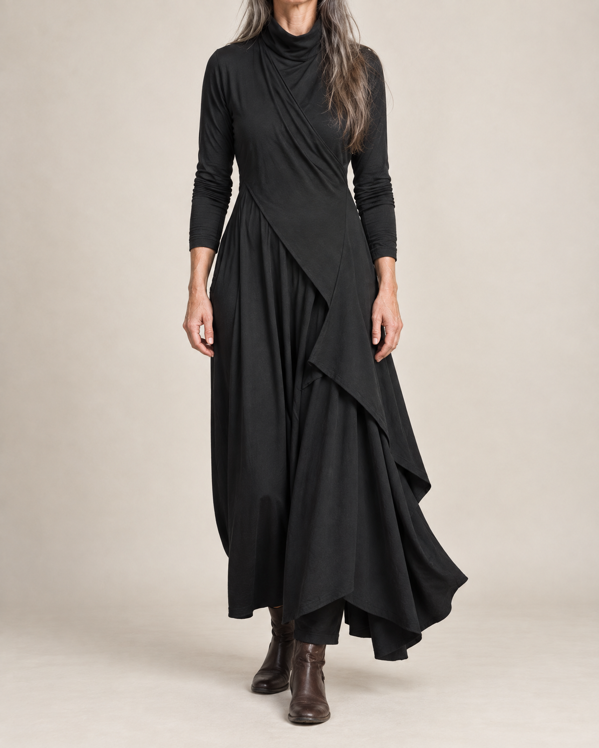 Sylvana | Draped Turtleneck Maxi Dress