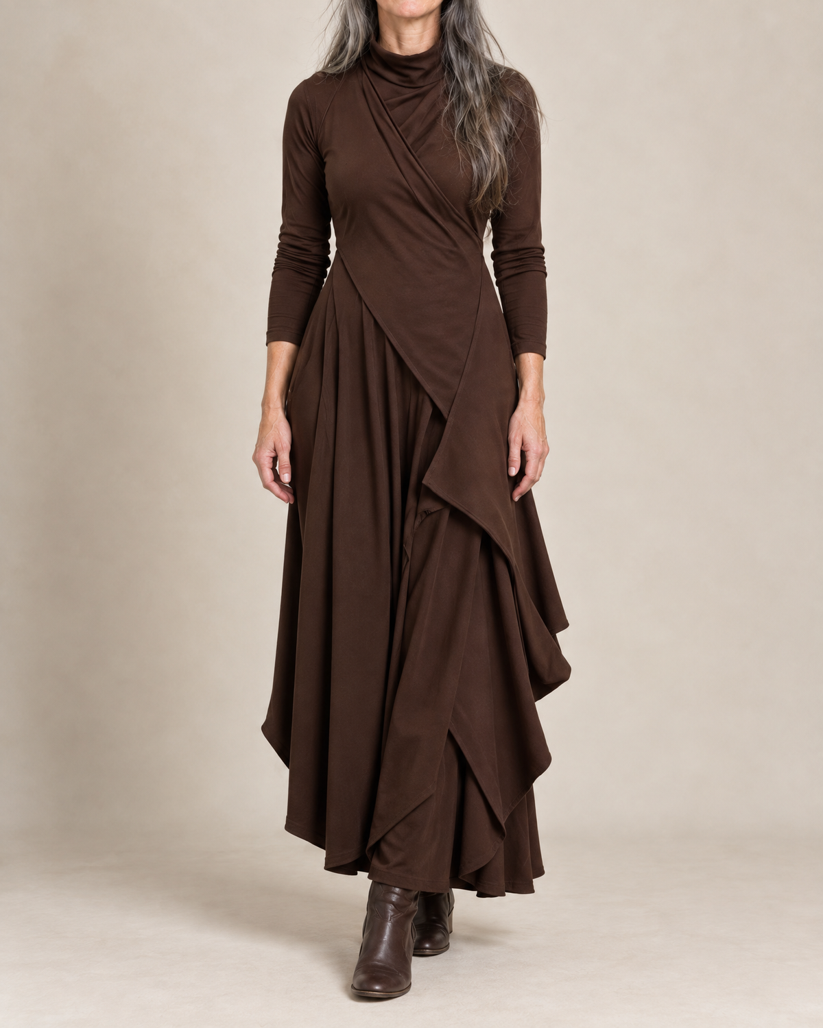 Sylvana | Draped Turtleneck Maxi Dress