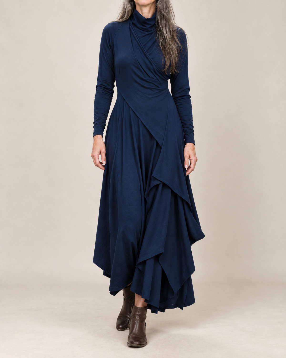 Sylvana | Draped Turtleneck Maxi Dress