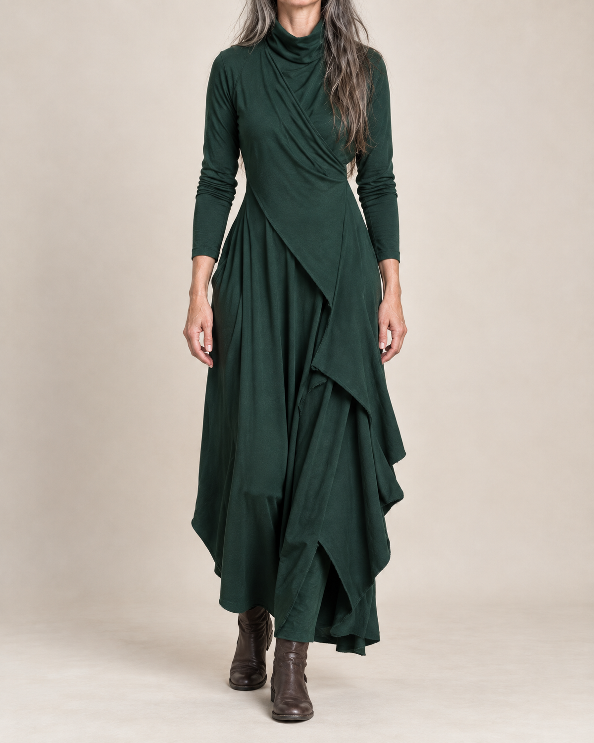Sylvana | Draped Turtleneck Maxi Dress