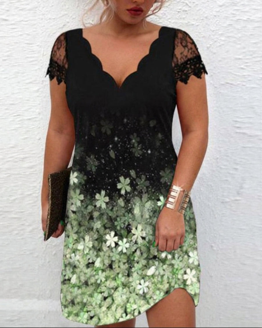 Reliza | Lace Sleeve Sage Bloom Dress