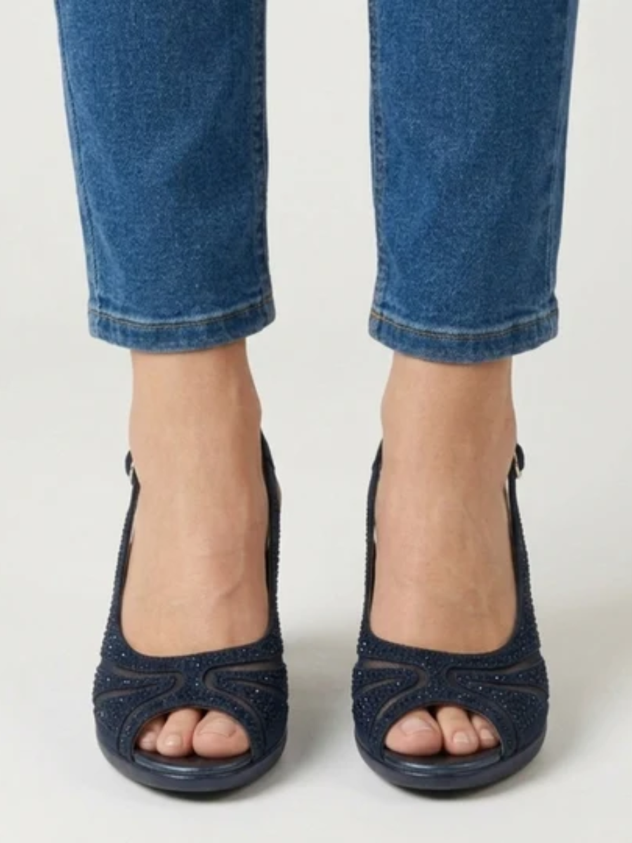 Heather™ | Elegant Rhinestone Peep Toe Slingback Heels