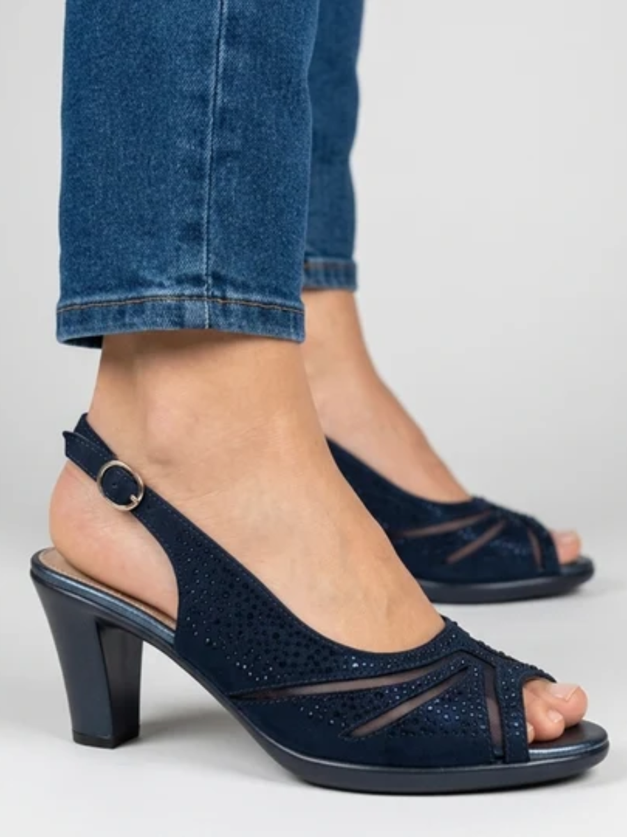 Heather™ | Elegant Rhinestone Peep Toe Slingback Heels