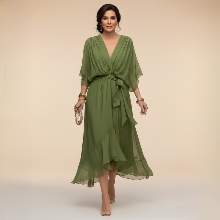 Opal™ | V-Neck Elegant Midi Dress