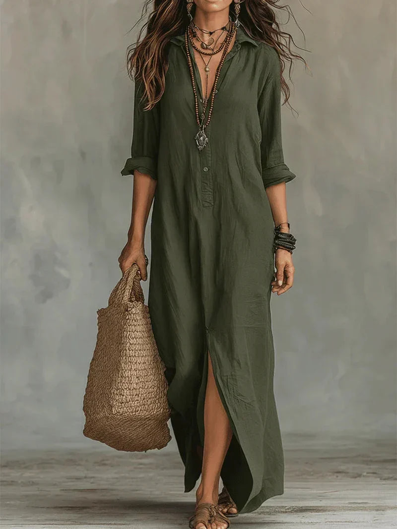 Celine™ | Black Maxi Dress with Buttons