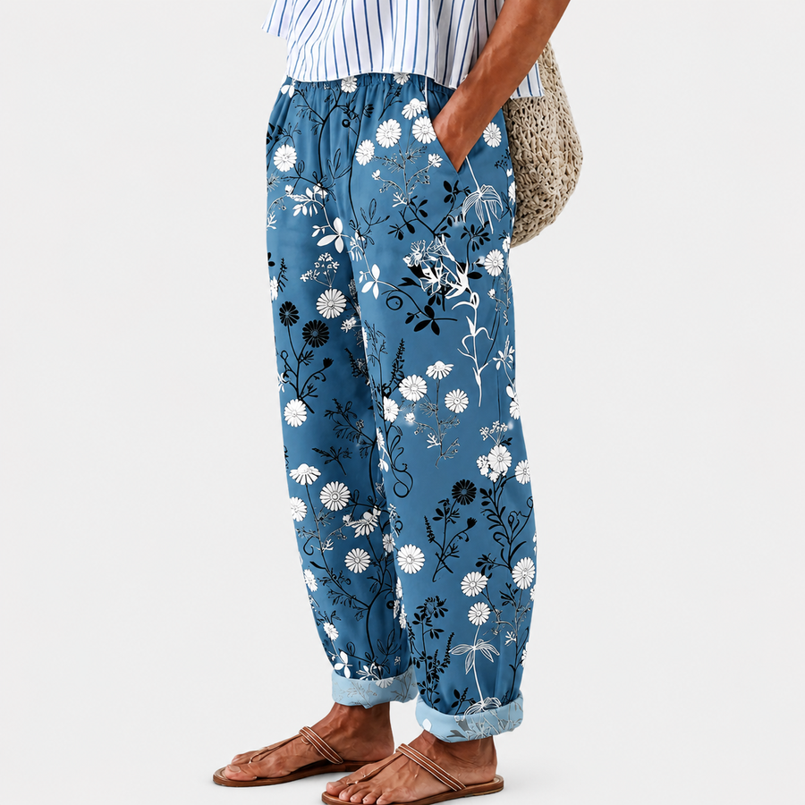 Blue Floral Relax Pants