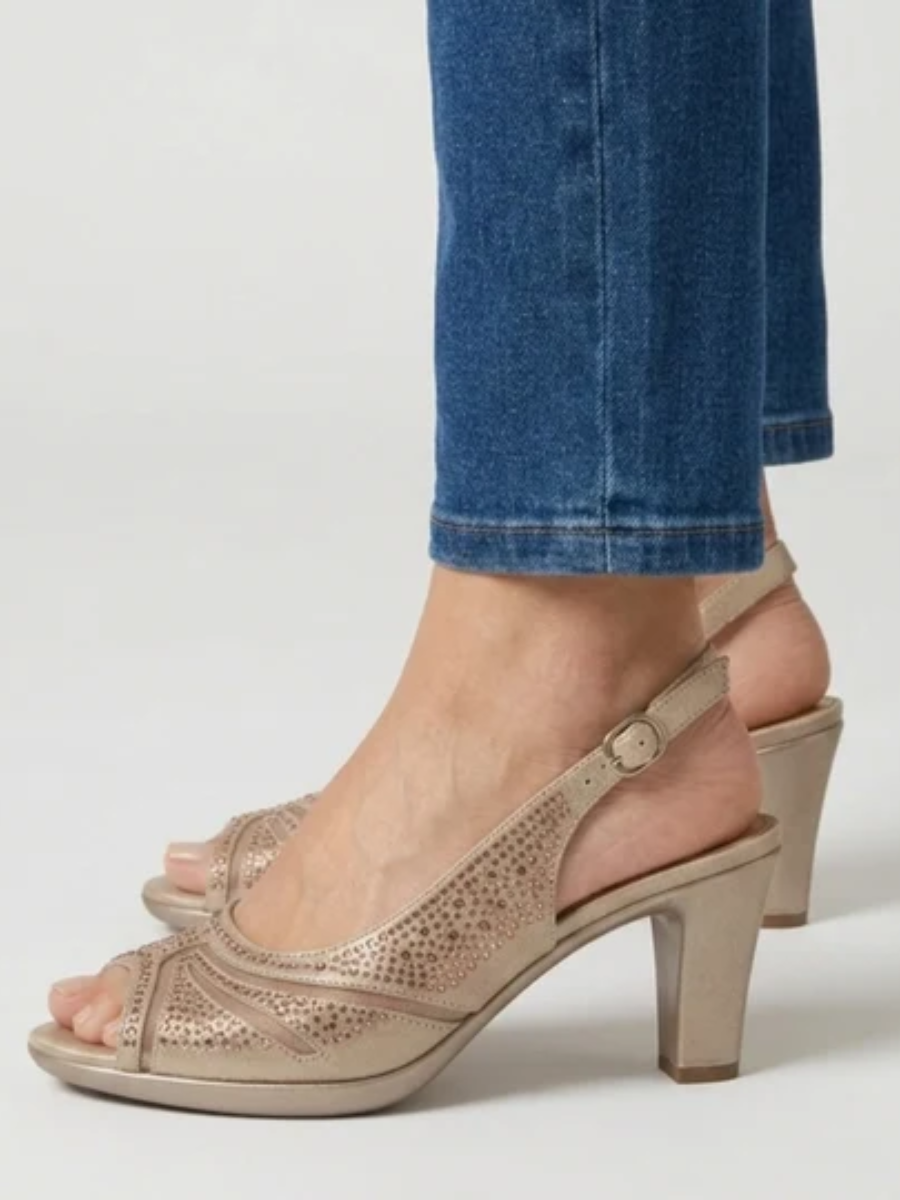 Heather™ | Elegant Rhinestone Peep Toe Slingback Heels