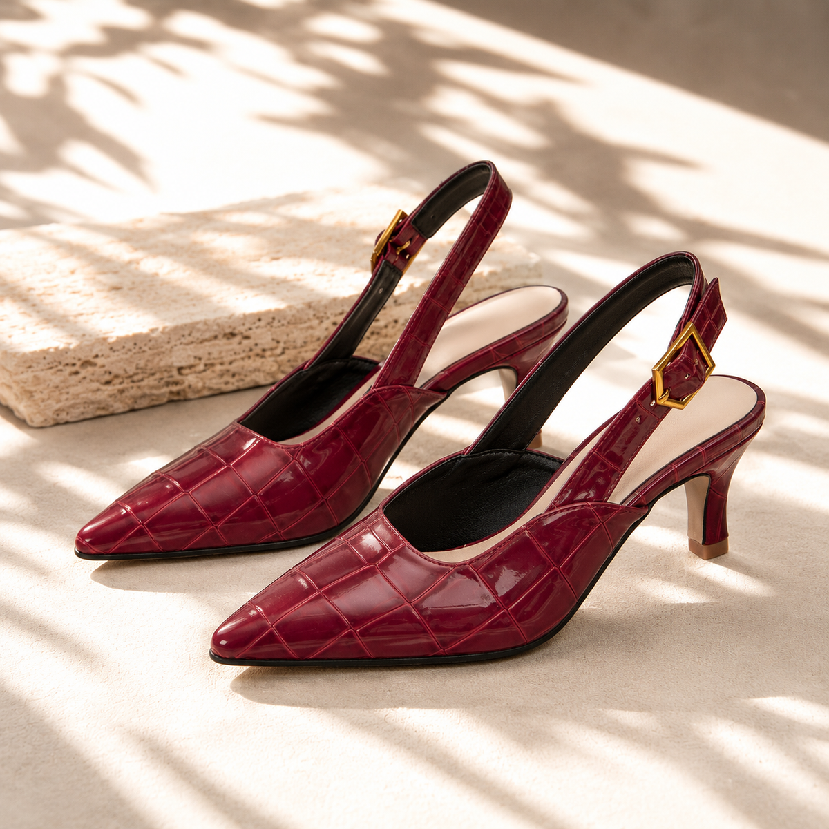 Lisbon Croc Kitten Heels