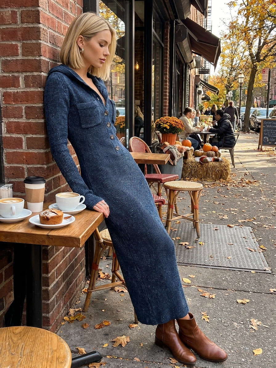 Sienna – Hooded Knit Maxi Dress