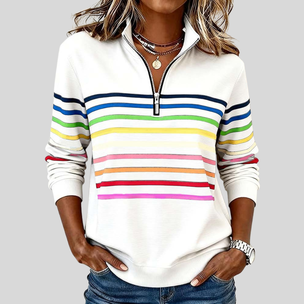 Carmen Striped Quarter-Zip Sweatshirt