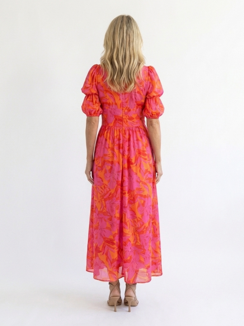 Violet & Grace™ | Floral V Neck Puff Sleeve Midi Dress