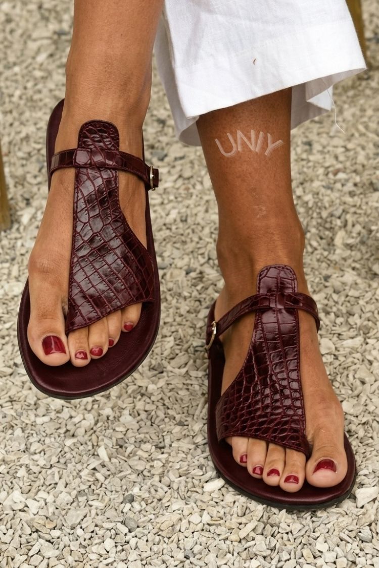 Kira - Croc-Effect Thong Sandals