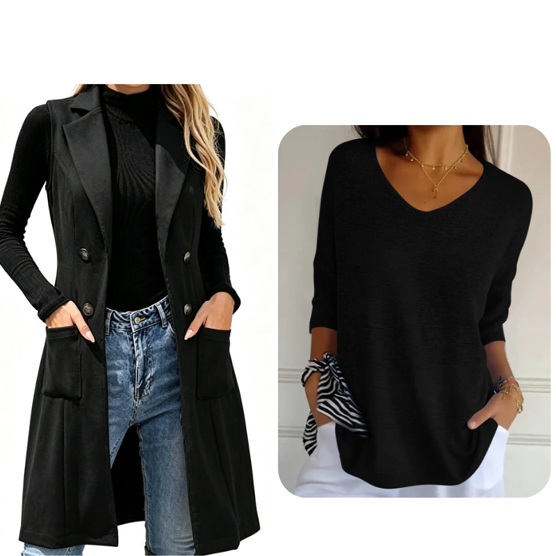 Women's Breasted Long Vest with Pockets