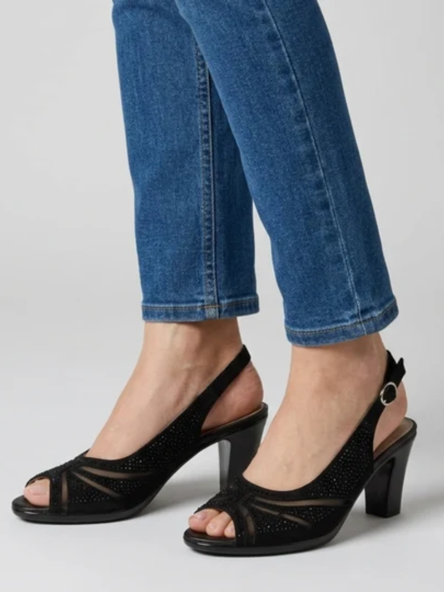 Heather™ | Elegant Rhinestone Peep Toe Slingback Heels