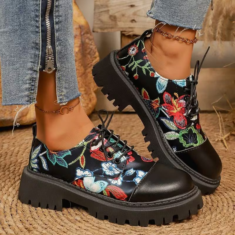 Rhea – Floral Chunky Lace-Up Shoes