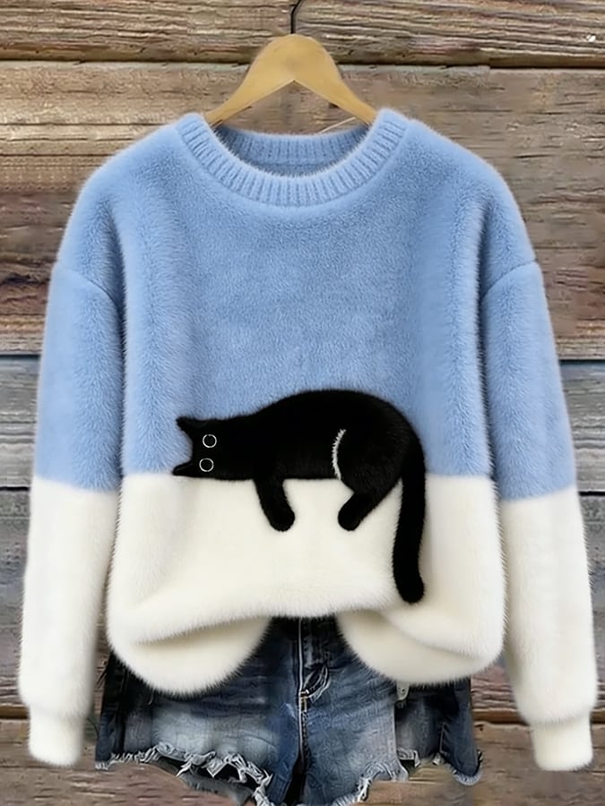 Aileen™ | Elegant Cat Print Oversized Sweater