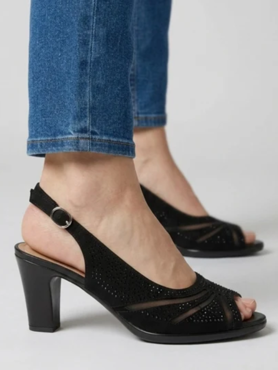 Heather™ | Elegant Rhinestone Peep Toe Slingback Heels