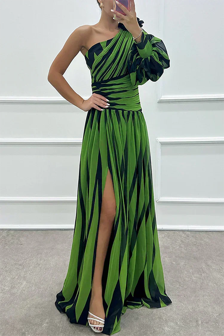 Violet & Grace™ |Elegant Striped Maxi Dress with One Shoulder