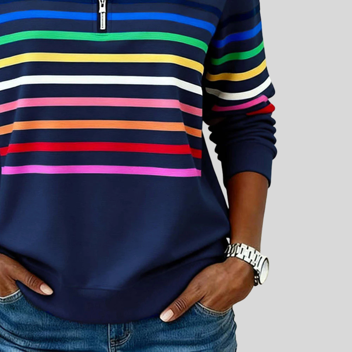 Carmen Striped Quarter-Zip Sweatshirt