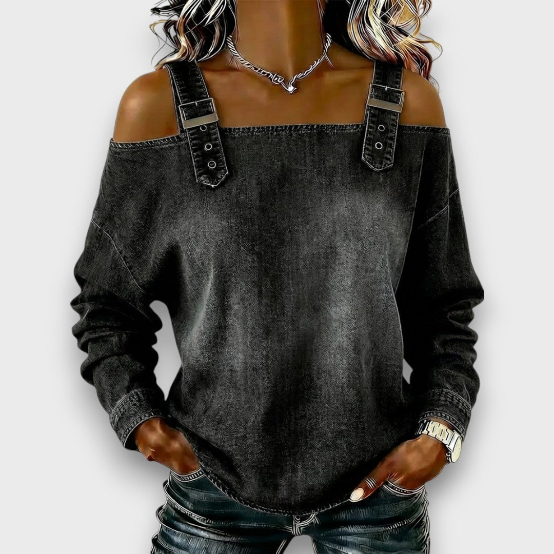 Everly | Cold-Shoulder Buckle-Strap Top