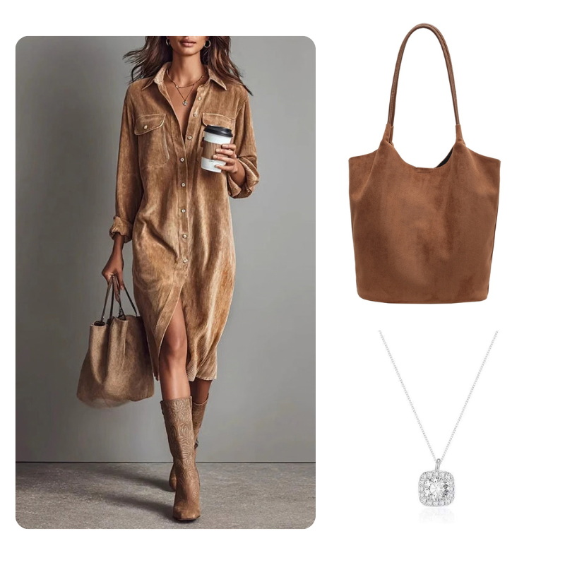 Natalie – Relaxed Corduroy Button-Front Dress