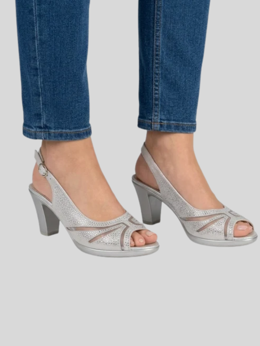 Heather™ | Elegant Rhinestone Peep Toe Slingback Heels