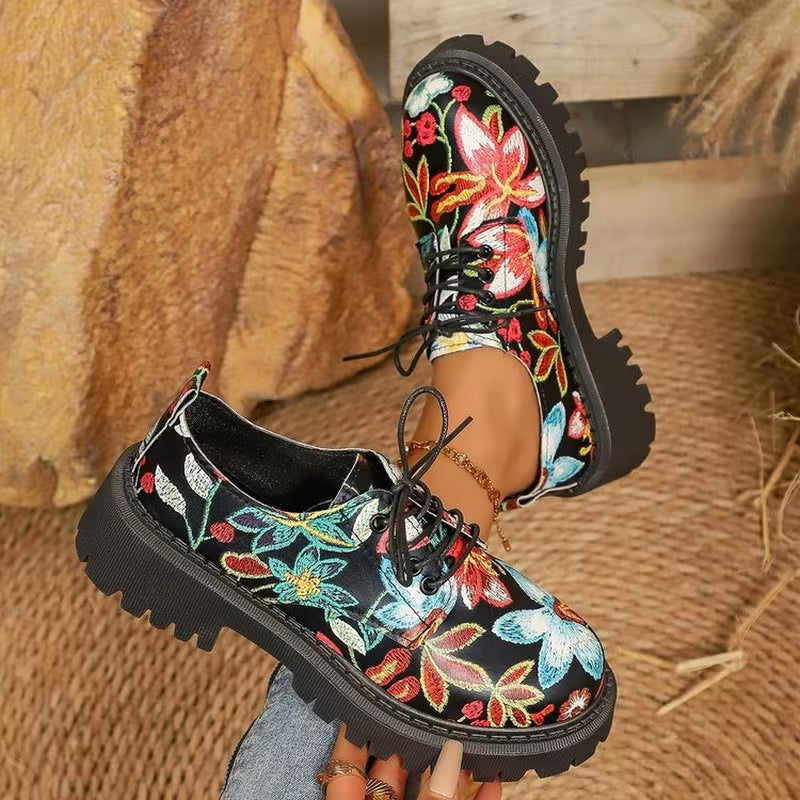 Rhea – Floral Chunky Lace-Up Shoes