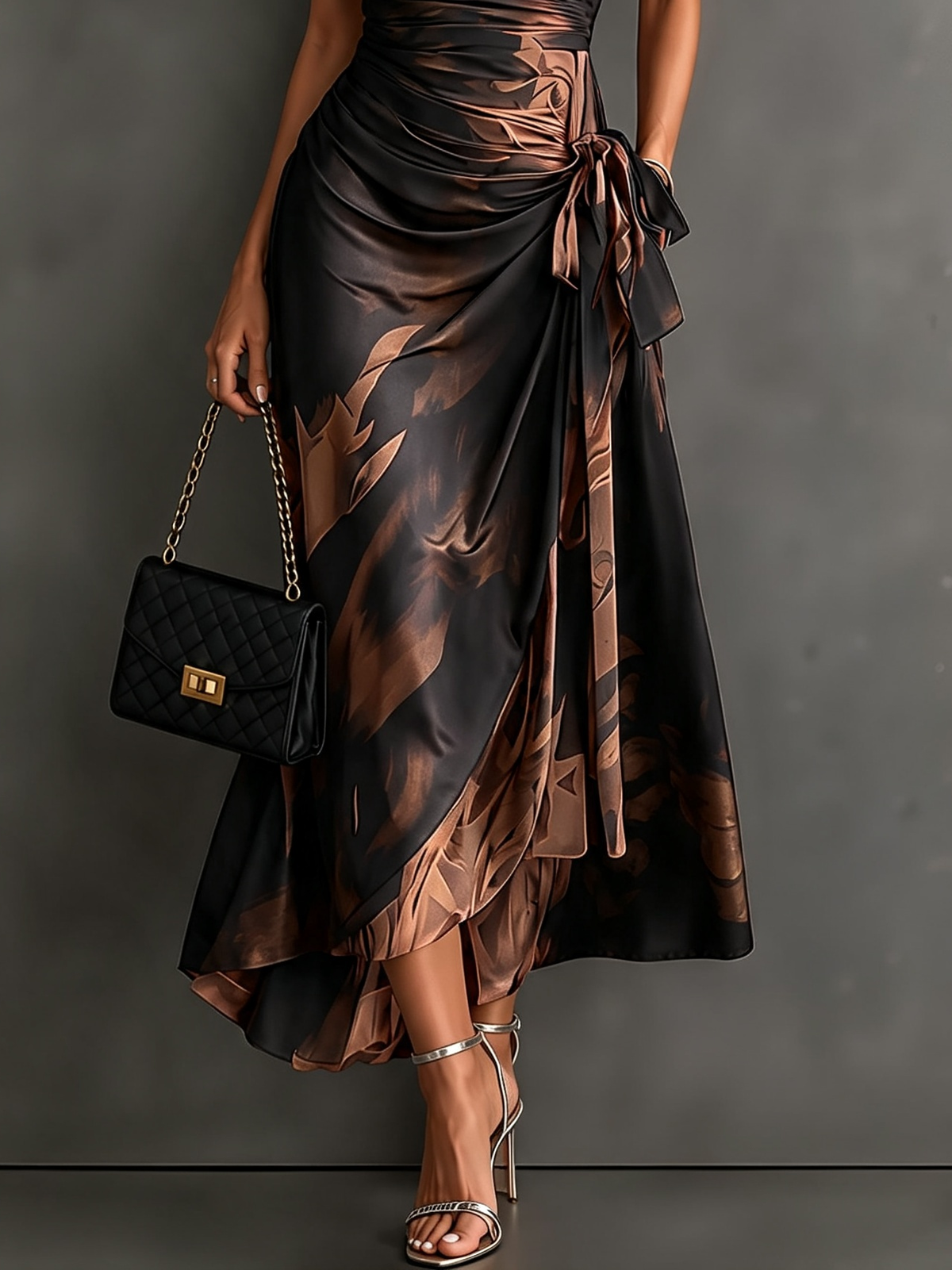 Roselle - Silky-Drape Shirt-Collar Maxi Dress