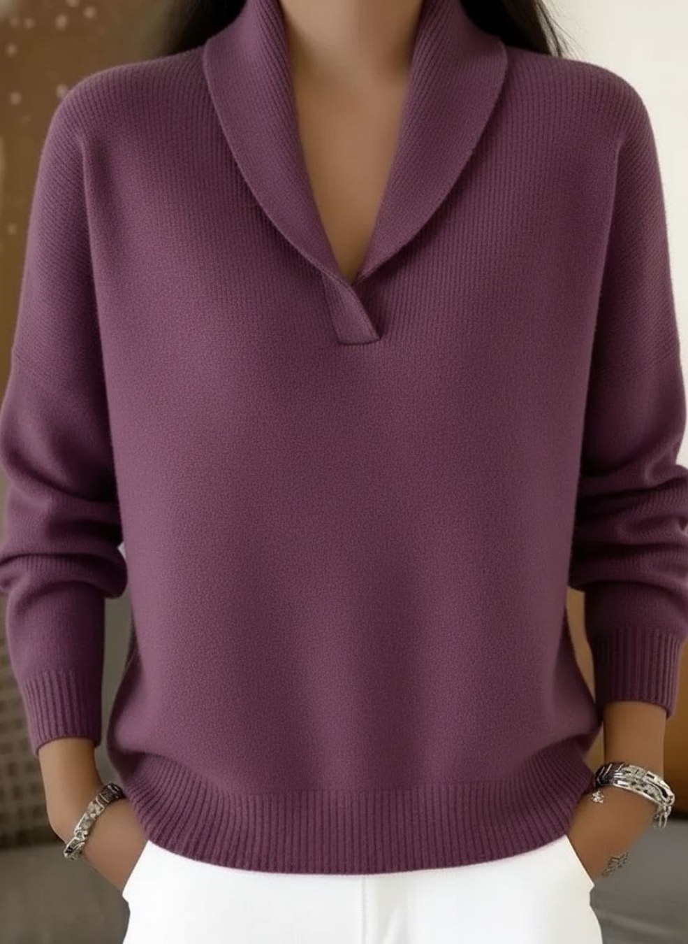 Women’s V-Neck Knit Pullover Sweater