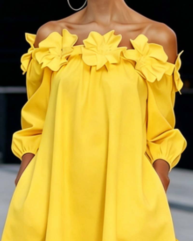 Rhoda™ Off-Shoulder Floral Appliqué Dress