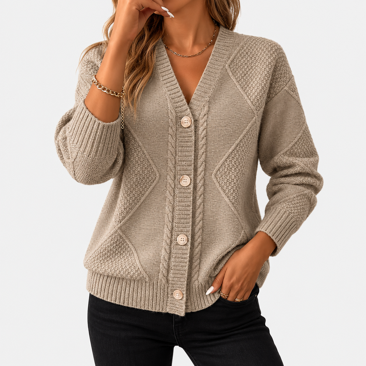 Joyce | Vintage Cable Knit Button Cardigan