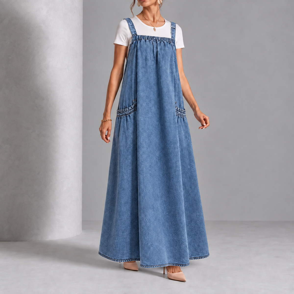 Mabel – Relaxed Oversized Denim Overall Maxi Dress
