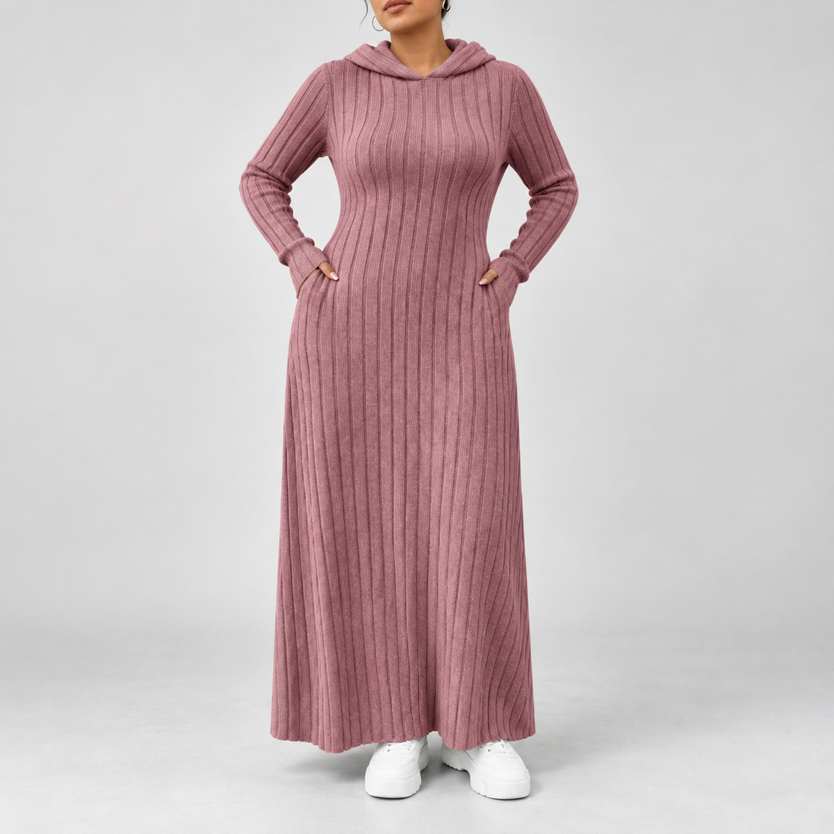 Amelia – Ribbed Hooded Maxi Dress