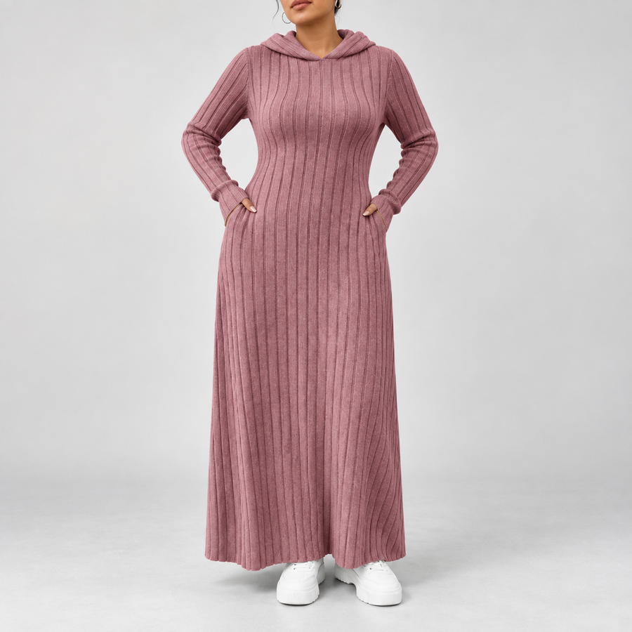 Amelia – Ribbed Hooded Maxi Dress