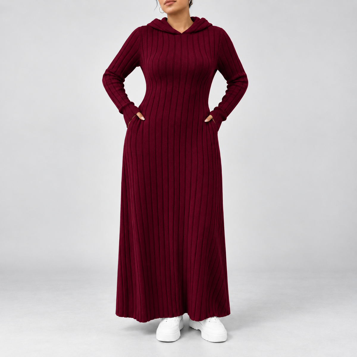 Amelia – Ribbed Hooded Maxi Dress