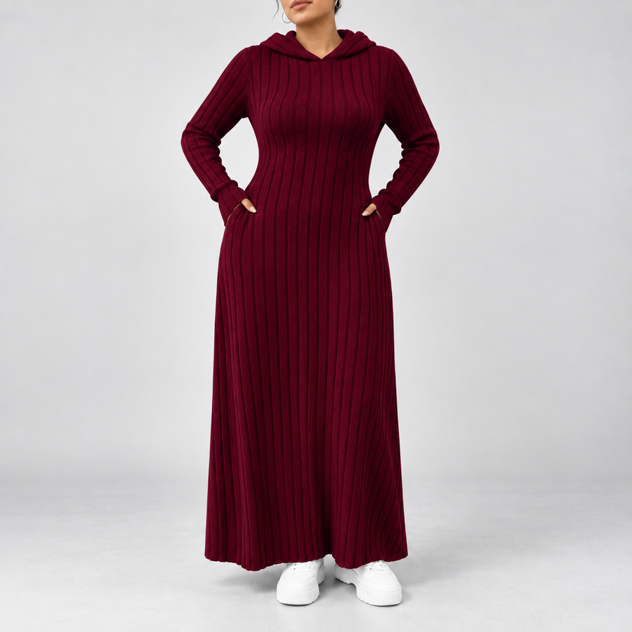 Amelia – Ribbed Hooded Maxi Dress