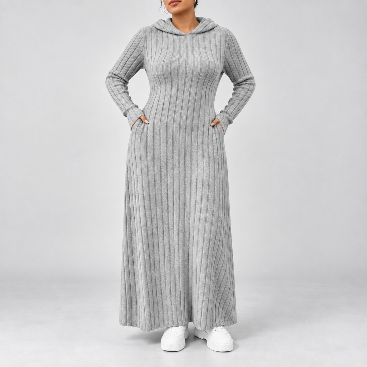 Amelia – Ribbed Hooded Maxi Dress