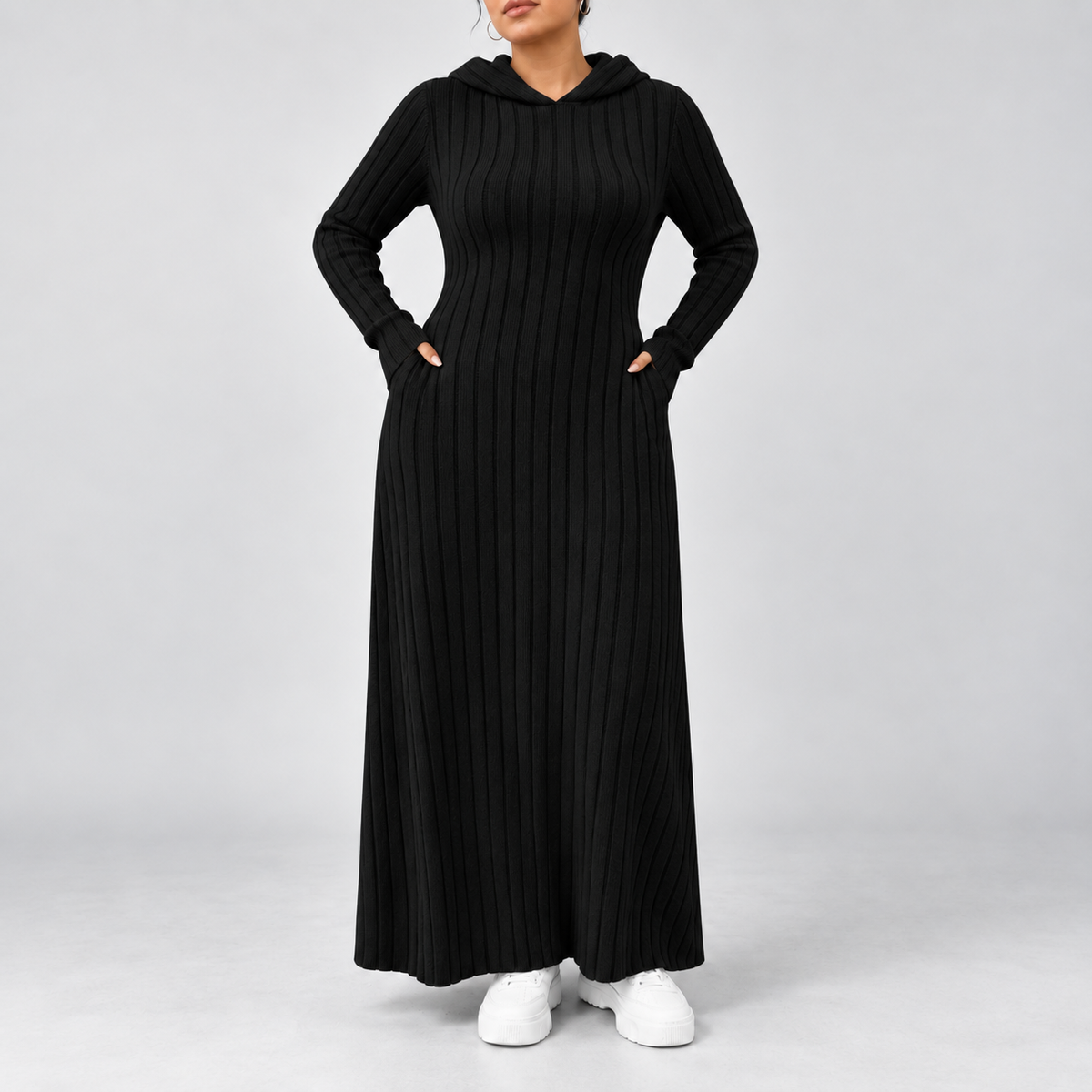 Amelia – Ribbed Hooded Maxi Dress