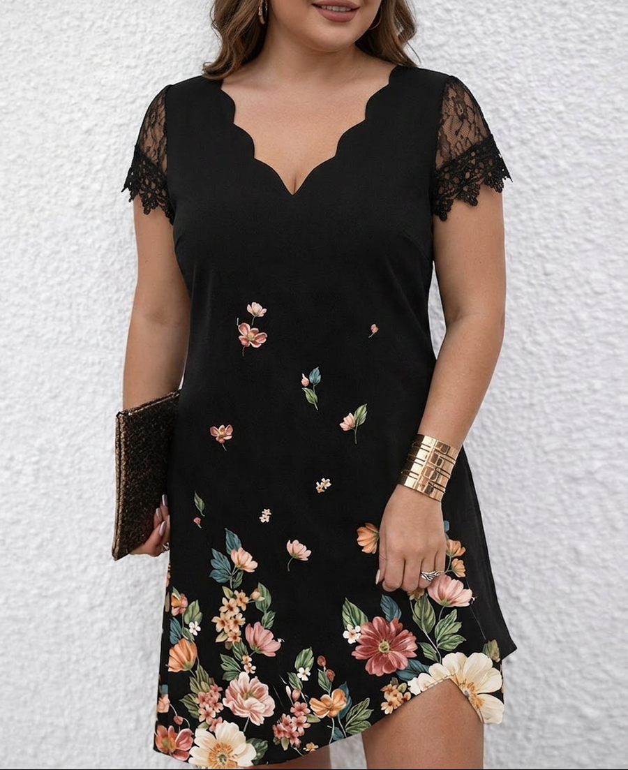 Maribelle | Lace Sleeve Midnight Garden Dress