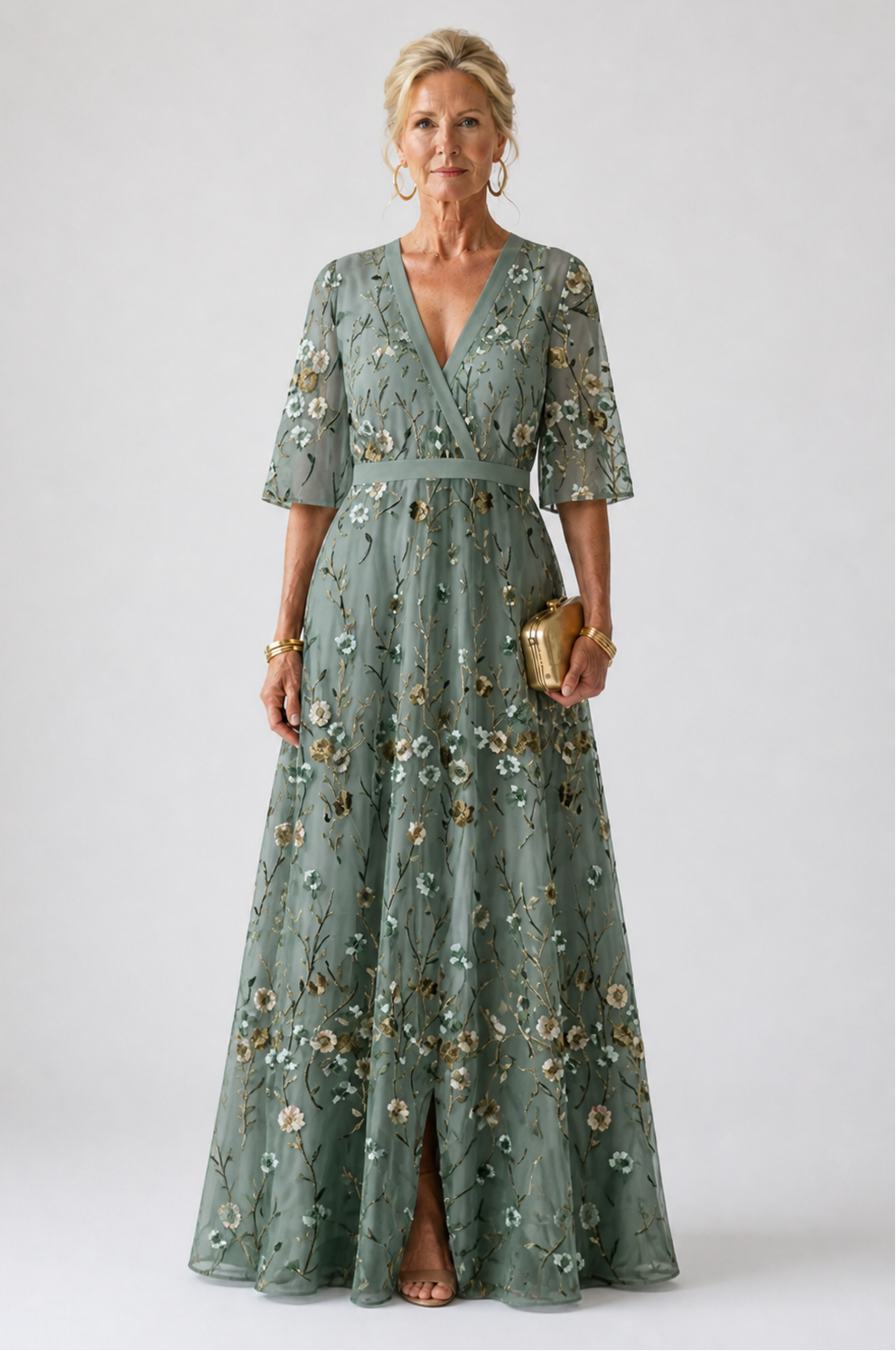 Floral V Neck Short Sleeve Maxi Dress