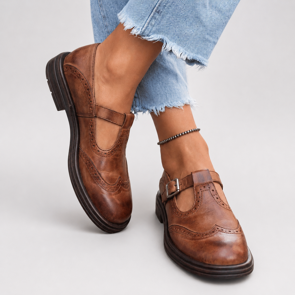 Beatrice | Real Leather Brogue Mary Janes