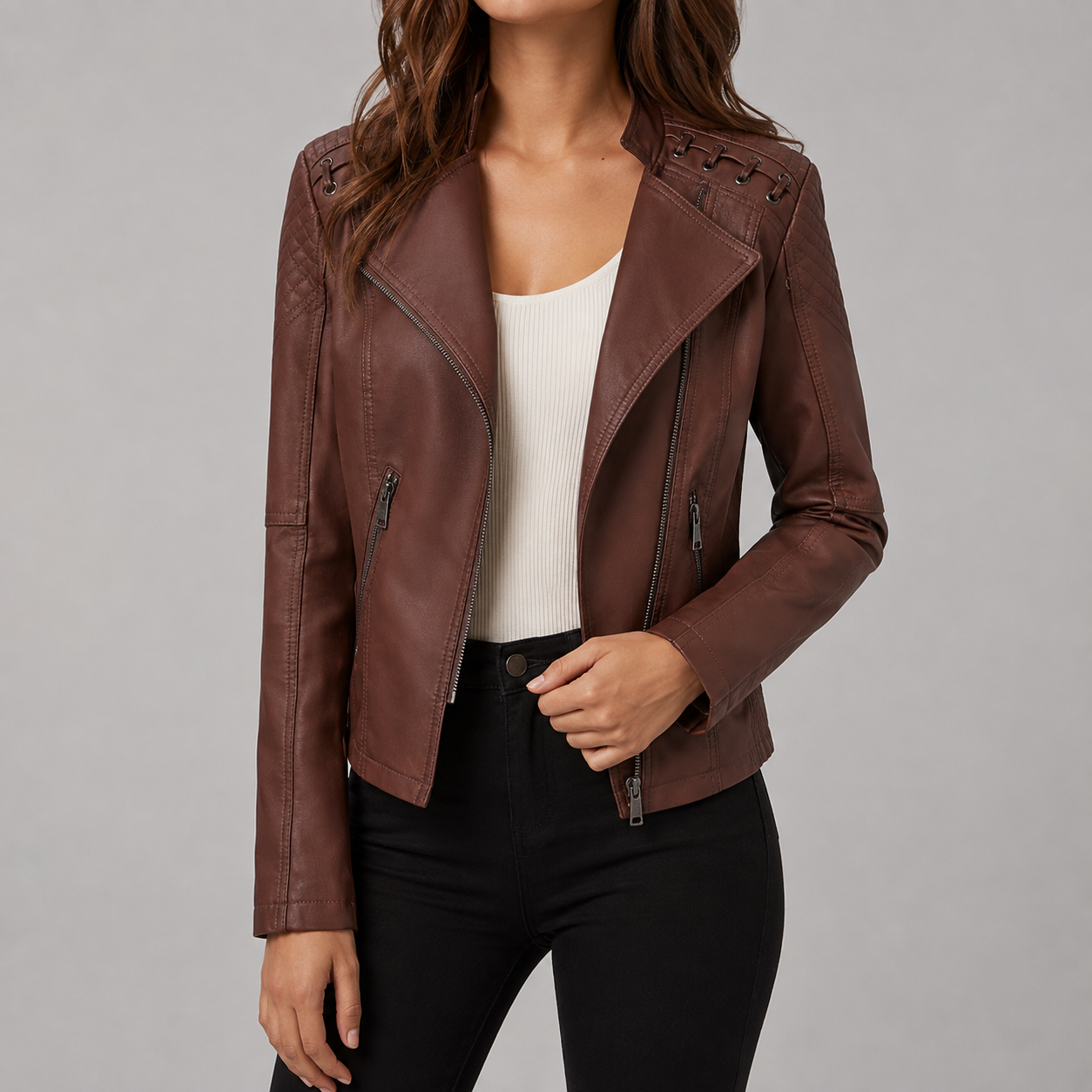 Marguerite™ | Women's Asymmetrical Grommet Moto Quilted Jacket