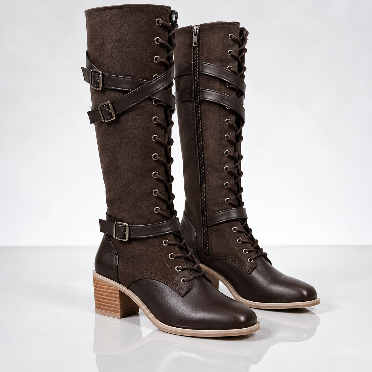 Brenna Lace-Up Strap Boots