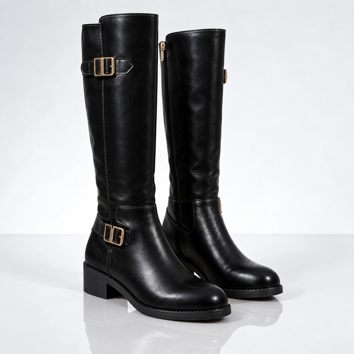 Brielle – Double-Buckle Knee-High Boots