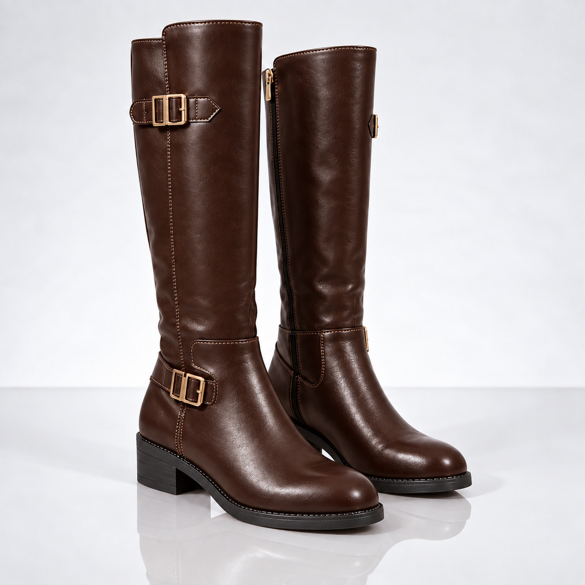 Brielle – Double-Buckle Knee-High Boots