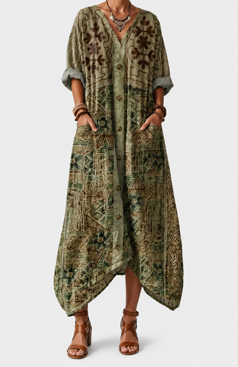 Aleta | Button Front Oversized Pocket Midi Dress