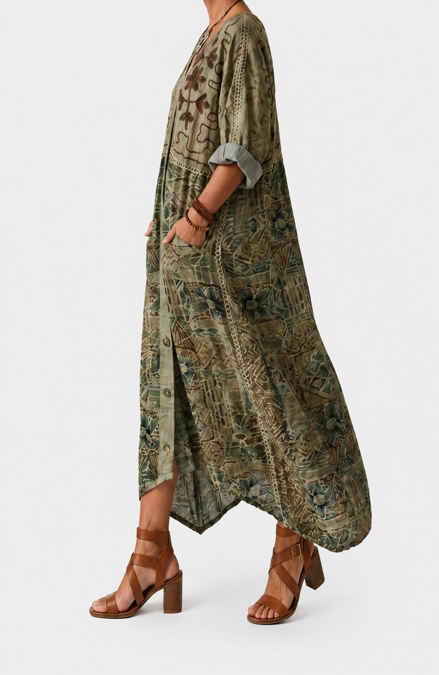 Aleta | Button Front Oversized Pocket Midi Dress