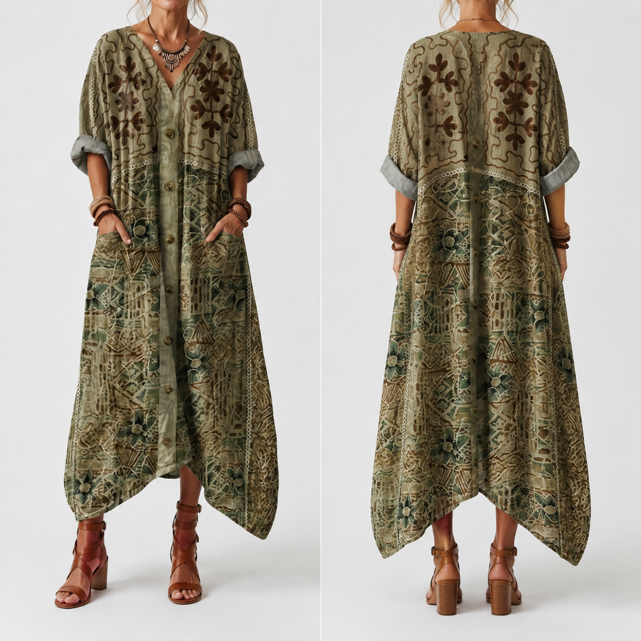 Aleta | Button Front Oversized Pocket Midi Dress